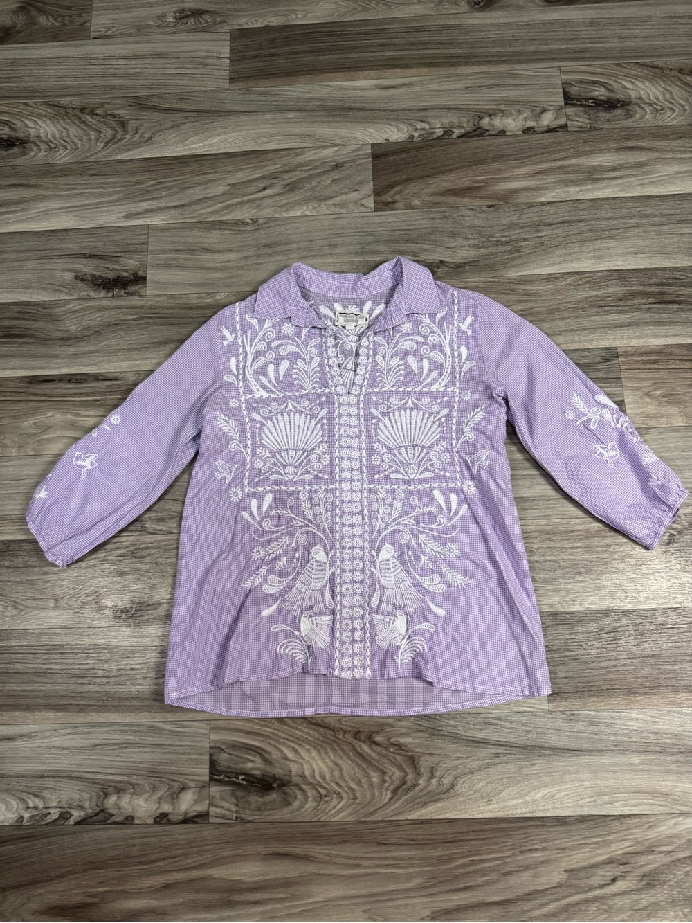 Johnny Was Orla Wander Embroidered Blouse in Lavender Size Extra Small